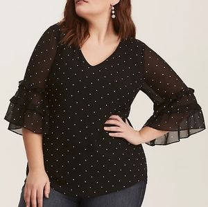 Torrid Black & White Polka Dot Chiffon Blouse